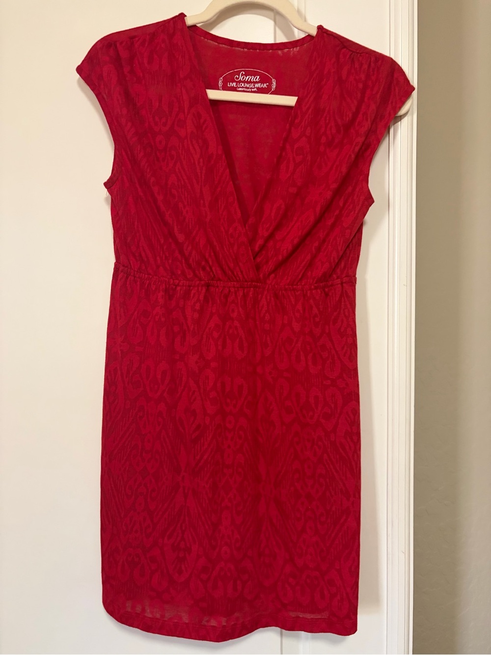 ♥️♥️Soma Red V-Neck Live Loungewear Cap Sleeve Midi Dress♥️♥️
